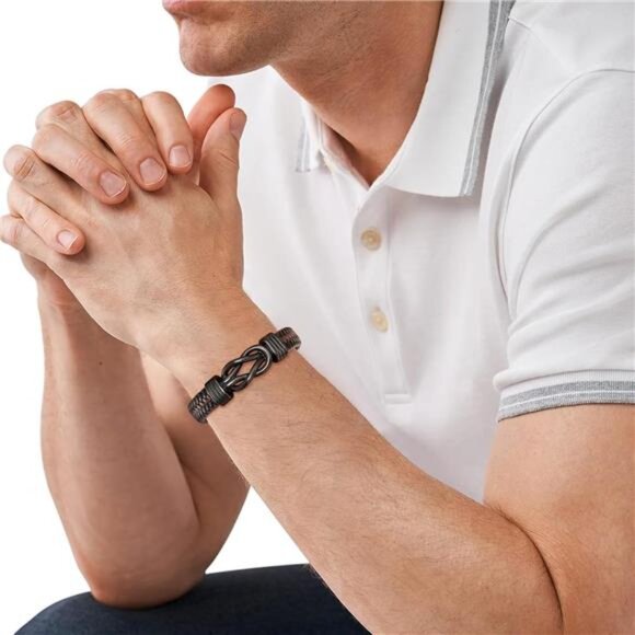 Mens Leather Bracelet Infinity Knot Engraved Love You Forever Adjustable Gift - Picture 6 of 7